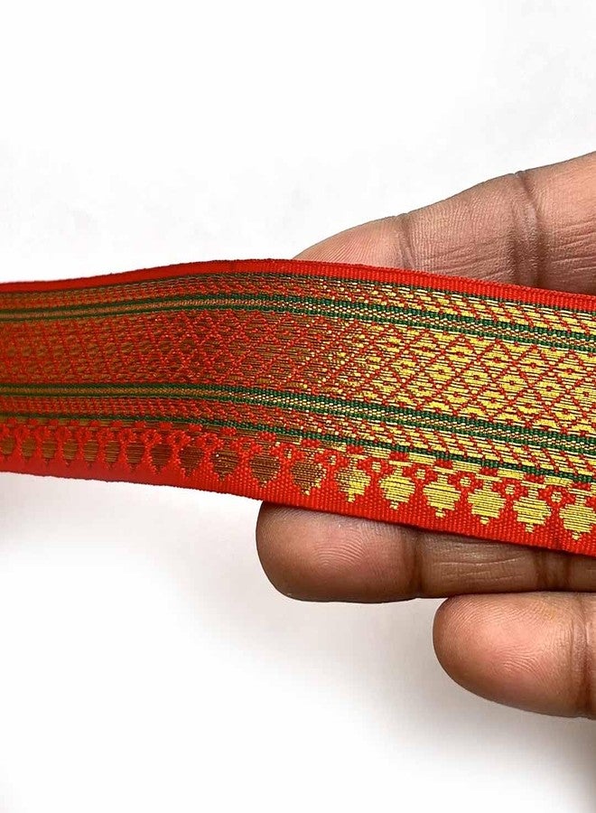 Adikala Red & Golden Zari Color Weaving Border 3-in-One Suitable for Home Furnishing, Crafting, Suit, Lehenga, Saree & Dupatta etc 9-Meter 1 inches - Image 1