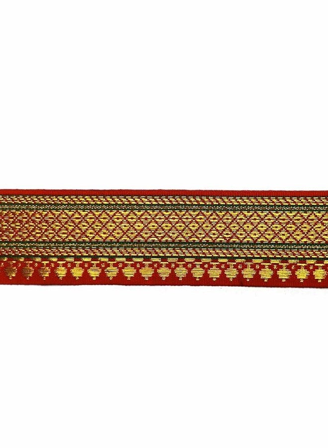 Adikala Red & Golden Zari Color Weaving Border 3-in-One Suitable for Home Furnishing, Crafting, Suit, Lehenga, Saree & Dupatta etc 9-Meter 1 inches - Image 2