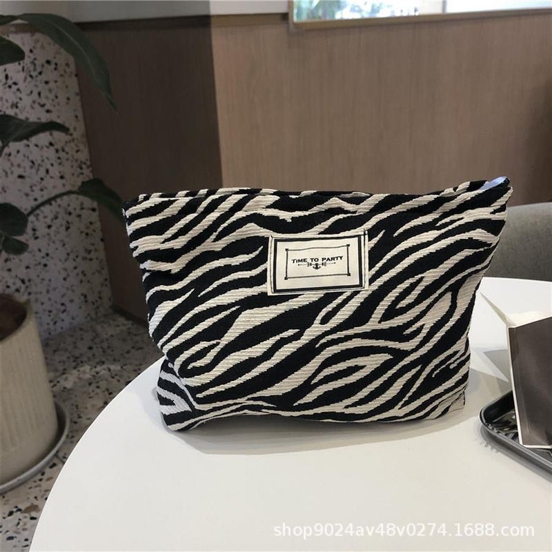 Korean Fashion Leopard Zebra Makeup Pouch Large Capacity Zebra Clutch