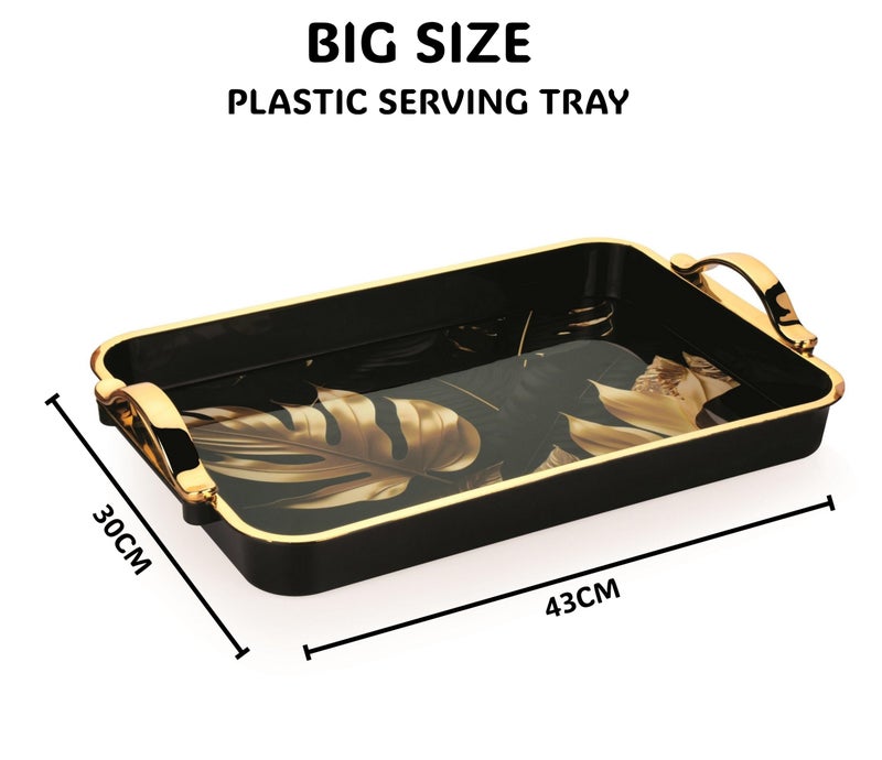 Nabhya صينية تقديم مزخرفة بأزهار مصنوعة من البلاستيك خالية من BPA مع مقبض للشاي والقهوة والوجبات الخفيفة وزينة المطبخ وطاولة الطعام (أسود، عبوة من 3) - Image 5