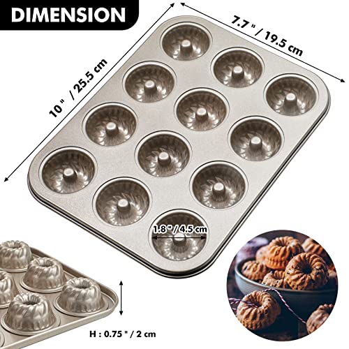 Webake 2 Pack Mini Fluted Tube Cake Pans, 12-Cup Non-stick Bite Size, 1.8 Inches Bundtinis Petite Fluted Cake Mold Heavy Gauge Carbon Steel - Image 4