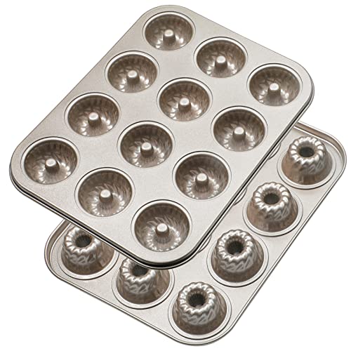 Webake 2 Pack Mini Fluted Tube Cake Pans, 12-Cup Non-stick Bite Size, 1.8 Inches Bundtinis Petite Fluted Cake Mold Heavy Gauge Carbon Steel - Image 1