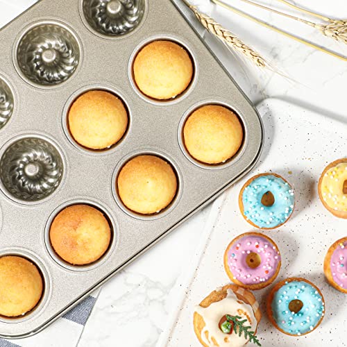 Webake 2 Pack Mini Fluted Tube Cake Pans, 12-Cup Non-stick Bite Size, 1.8 Inches Bundtinis Petite Fluted Cake Mold Heavy Gauge Carbon Steel - Image 5