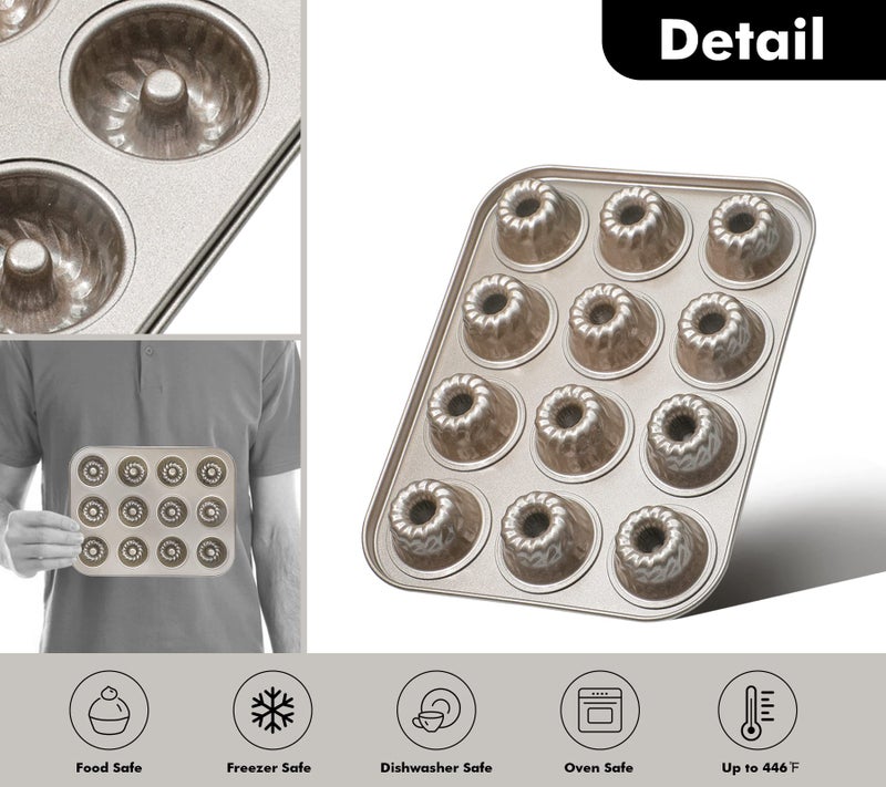Webake 2 Pack Mini Fluted Tube Cake Pans, 12-Cup Non-stick Bite Size, 1.8 Inches Bundtinis Petite Fluted Cake Mold Heavy Gauge Carbon Steel - Image 3