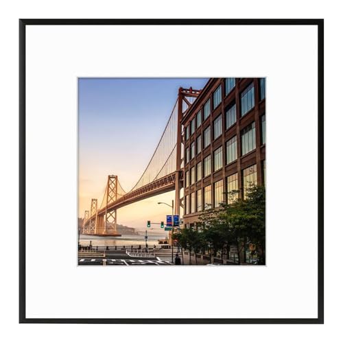 Frametory, 12x12 Aluminum Picture Frame - 12 x 12 Black Frame with Removable Mat for 8 x 8 Photo - 12 by 12 Durable Metal Frame with Real Glass - Sawtooth Hanger for Easy Wall Display - 1 Pack - Image 1