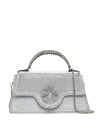 Celeste Women Floral Embellished Satchel Bag with Chain Strap and Top Handle