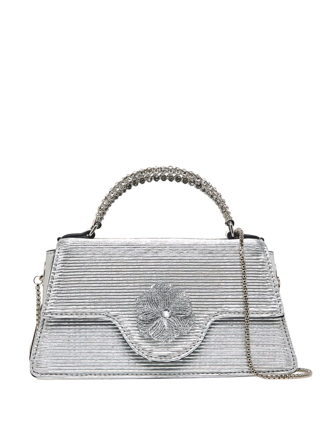 Celeste Women Floral Embellished Satchel Bag with Chain Strap and Top Handle  - Image 1