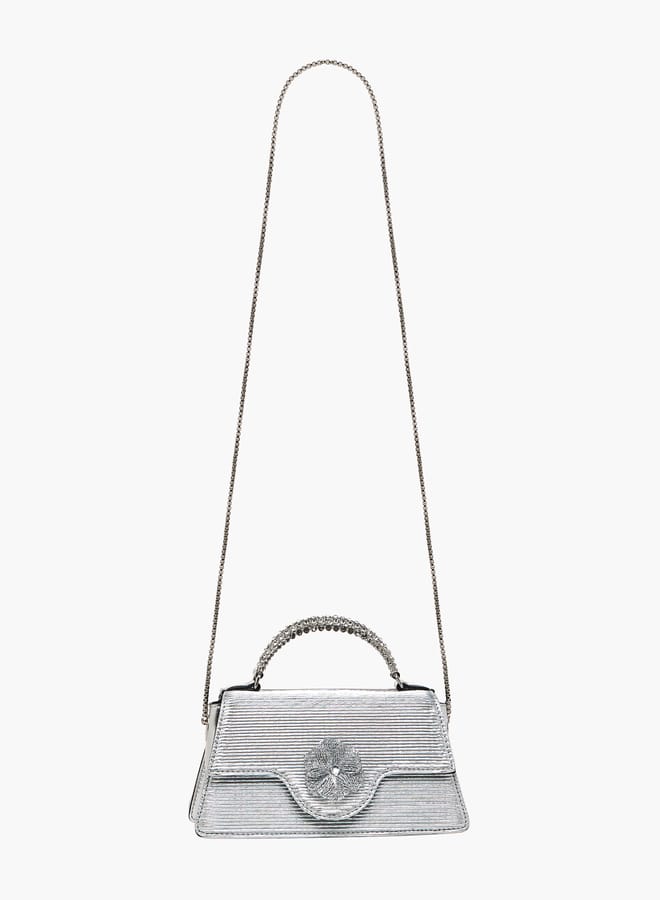 Celeste Women Floral Embellished Satchel Bag with Chain Strap and Top Handle  - Image 2