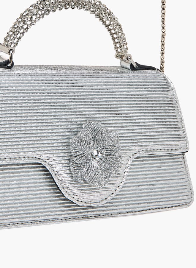 Celeste Women Floral Embellished Satchel Bag with Chain Strap and Top Handle  - Image 4