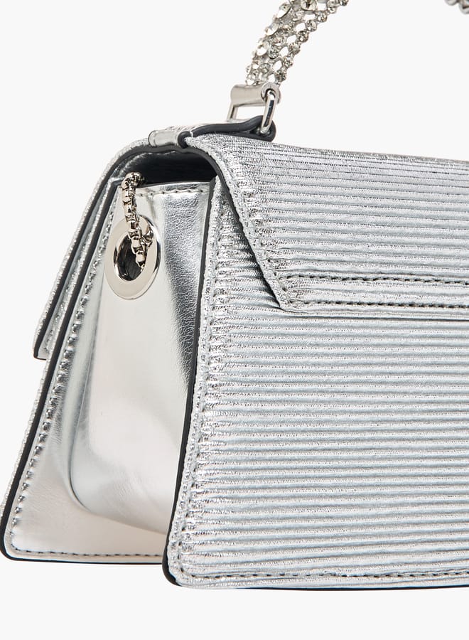 Celeste Women Floral Embellished Satchel Bag with Chain Strap and Top Handle  - Image 5