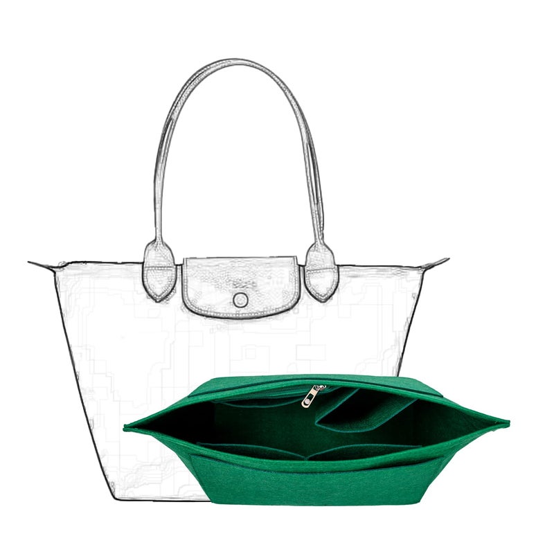 D.DUO DDUO Purse Organizer MultiPocket Felt Handbag Organizer Folding Tote Bag organizer insert for Insert Wallet Organizer Suitable for Longchamp Green Small - Image 2