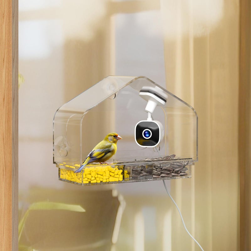 Richbird Smart Window Bird Feeder Camera with AI, Modern Design for Panoramic Views, 2K HD Live Feed, USB Powered & Secure Suction Mount - The Ultimate Tech Gift (Clear) - Image 1