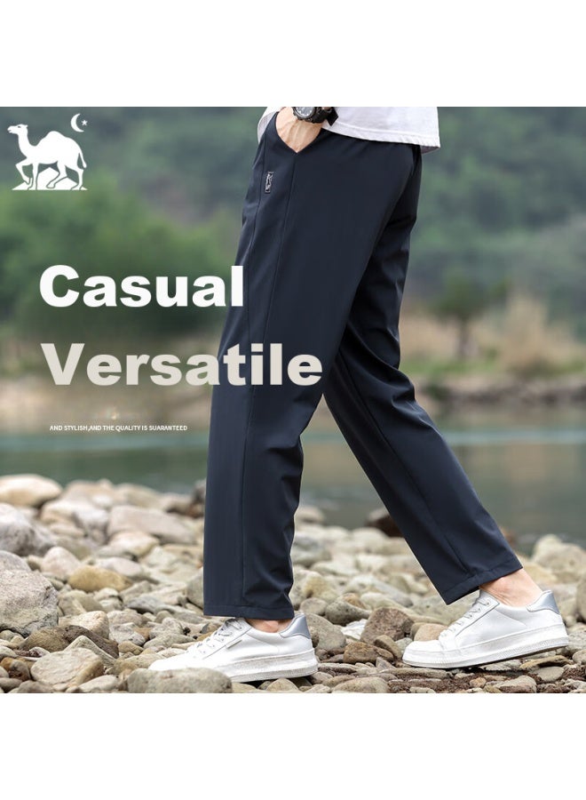 EASTERN CAMEL بنطال كاجوال Eastern Camel للرجال، صيفي مقطع واسع، قماش حرير جليدي رقيق، لون موحد، للرياضات الخارجية، سريع الجفاف، بنطال مستقيم الساق، أسود، مقاس 5XL - Image 3