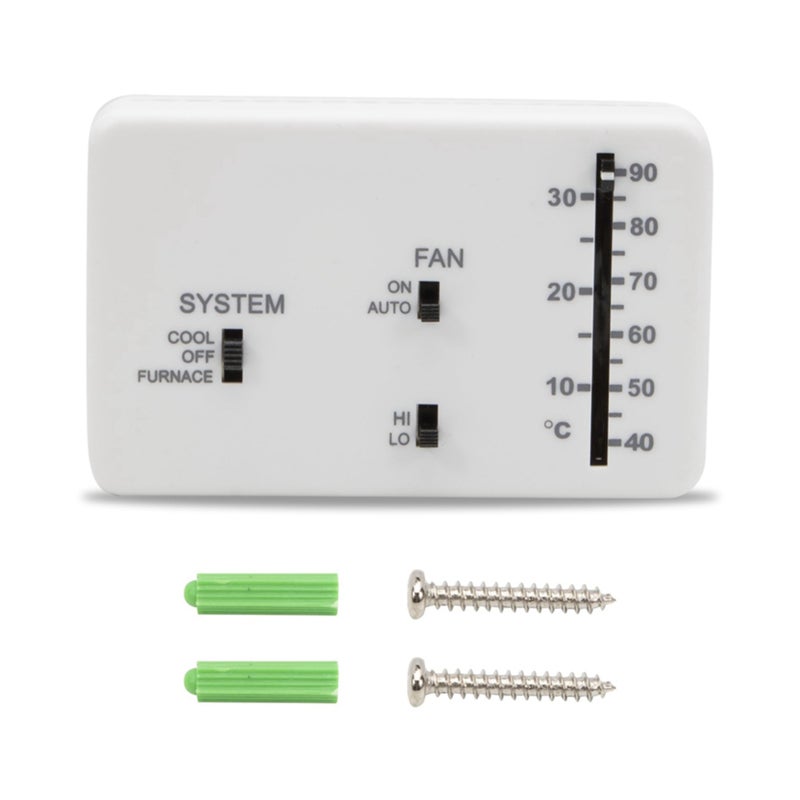 RV Analog Thermostat: White, Dual Heat/Cool Control, Energy Efficient RV Thermostat Replacement - Space-Saving Design, User-Friendly for RV Climate Control - Image 1