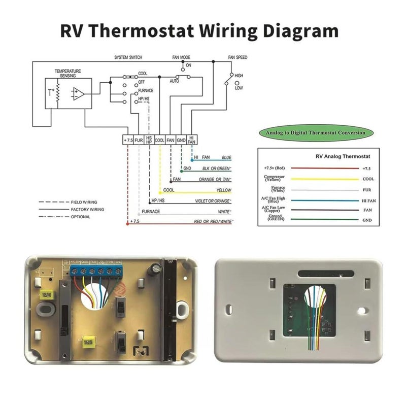 RV Analog Thermostat: White, Dual Heat/Cool Control, Energy Efficient RV Thermostat Replacement - Space-Saving Design, User-Friendly for RV Climate Control - Image 4