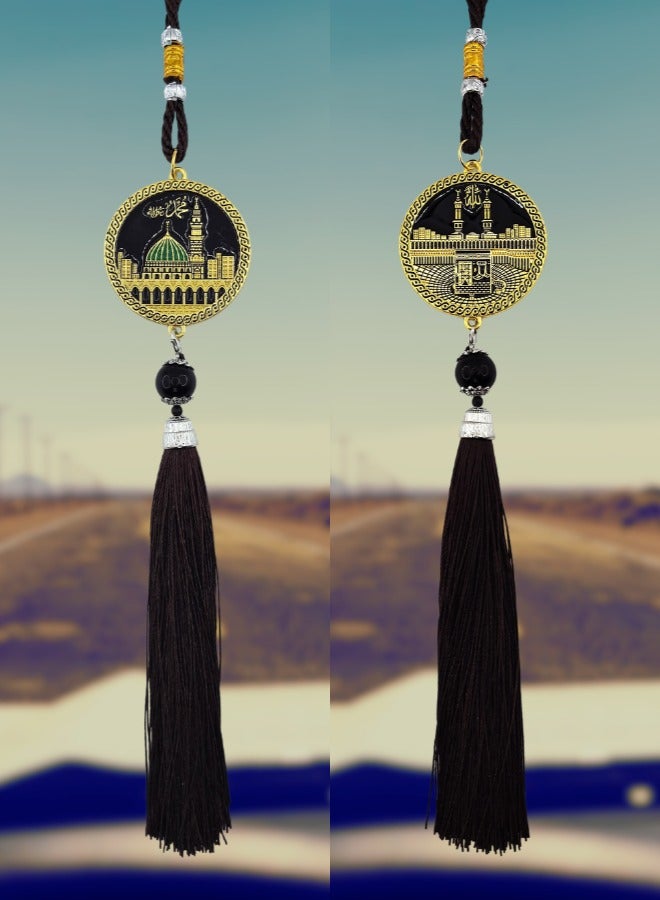 Fianser Car Pendant Metal Kaaba Mecca Prophet's Mosque Medina Gold-Plating Hanging Ornaments Interior Accessories Decoration Gift For Ramadan Hajj Umrah Home Decor Islamic Muslim Allah Ihram Arabic Travel Carry on - Image 2