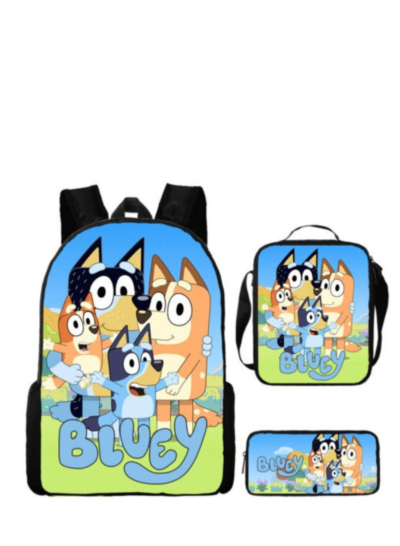 general مجموعة من 3 قطع من حقائب الظهر Bluey Family Anime حقائب الظهر خفيفة الوزن من Bluey Family وحقائب الوجبات وحقائب الأقلام وحقائب الظهر اللطيفة - Image 1
