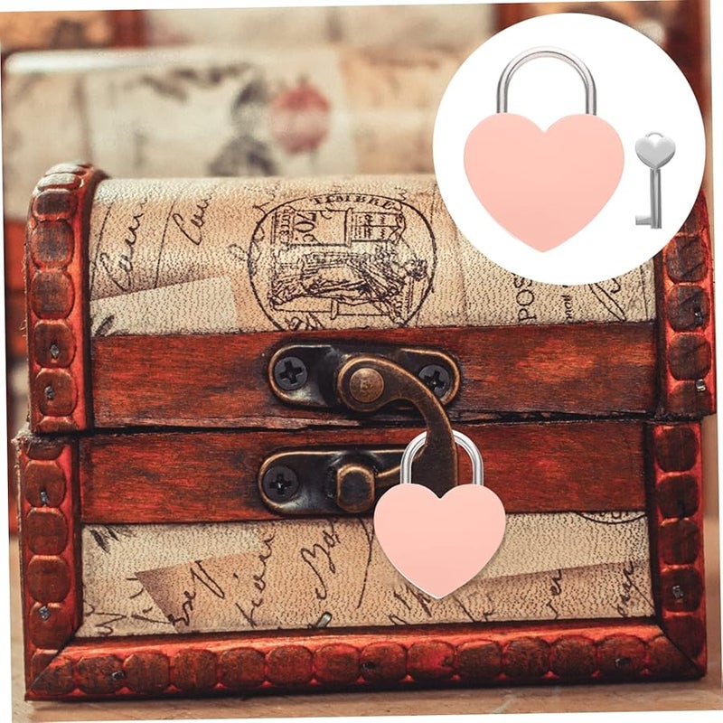Heart Shaped Padlock Key Luggage Backpack Lock Set Pink - Image 4