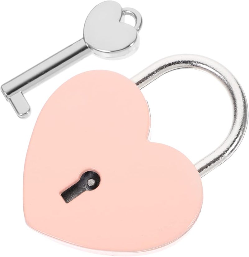 Heart Shaped Padlock Key Luggage Backpack Lock Set Pink - Image 1
