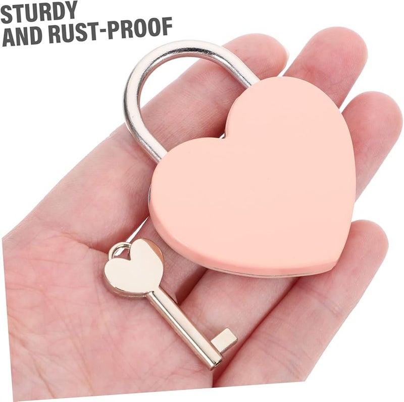 Heart Shaped Padlock Key Luggage Backpack Lock Set Pink - Image 3