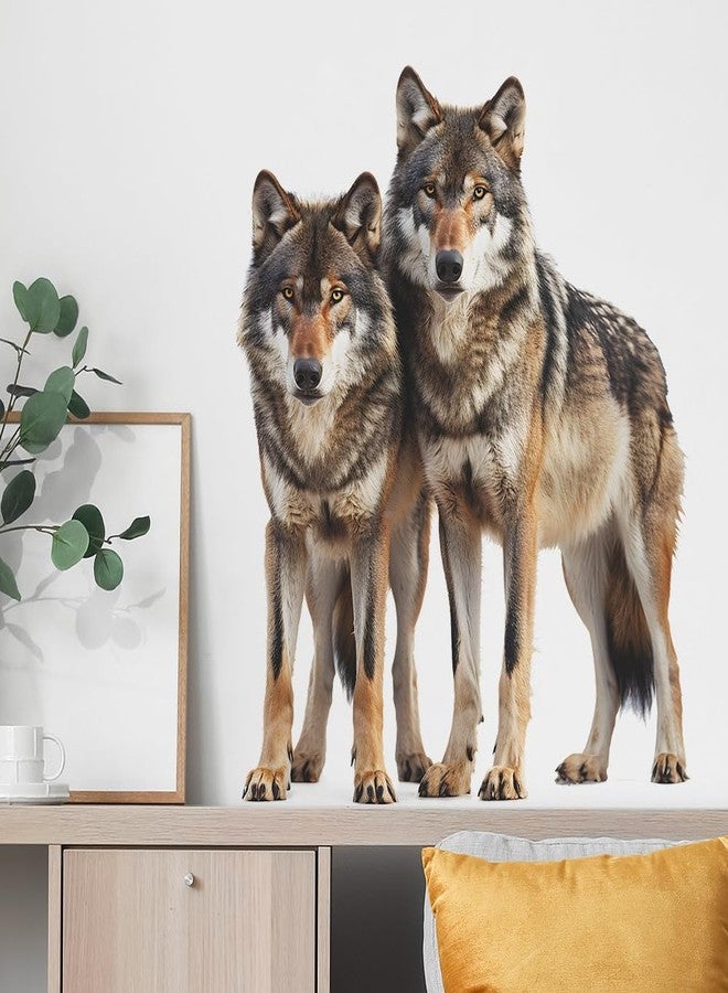 كيدال ملصق حائط على شكل ذئب واقعي يشبه الحياة، ملصق حائط للحيوانات البرية قابل للإزالة، ديكورات فنية جدارية ذاتية اللصق من الفينيل لغرفة المعيشة والأريكة وخلفية التلفزيون وديكورات المنزل (23.6 × 15.7 بوصة) - Image 2