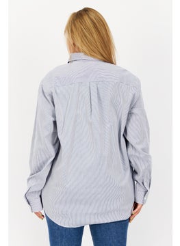 ESPRIT Women Button Down Collar Long Sleeves Stripe Casual Shirt, Blue  - Image 2
