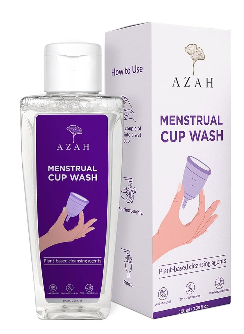 AZAH - AZAH Menstrual Cup Wash 100 ml | Plant-Based Cleansing Agents | pH Balanced | Clinically Tested | Maintains Cup Hygiene | Anti-Microbial, Removes Blood Stains - Image 1