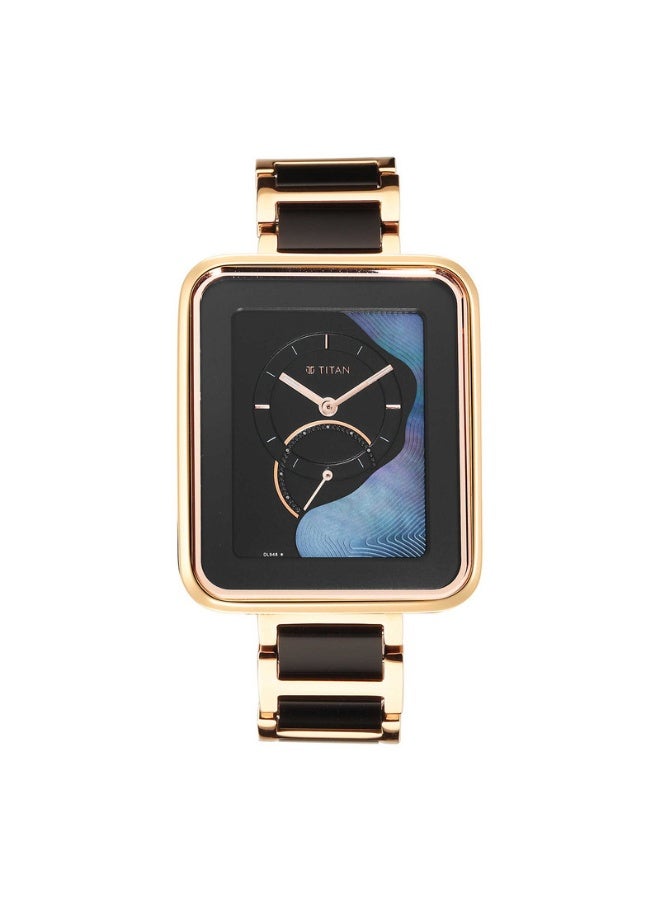 TITAN ساعة وندر النسائية 2676WD01 – قرص أم اللؤلؤ الأسود، حزام معدني وردي، حركة كوارتز - Image 1