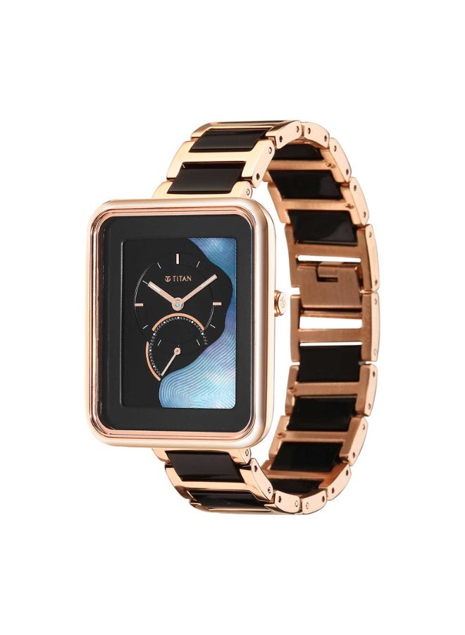 TITAN ساعة وندر النسائية 2676WD01 – قرص أم اللؤلؤ الأسود، حزام معدني وردي، حركة كوارتز - Image 3