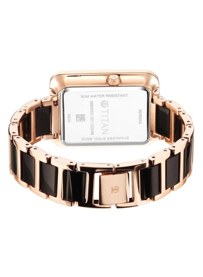 TITAN ساعة وندر النسائية 2676WD01 – قرص أم اللؤلؤ الأسود، حزام معدني وردي، حركة كوارتز - Image 5