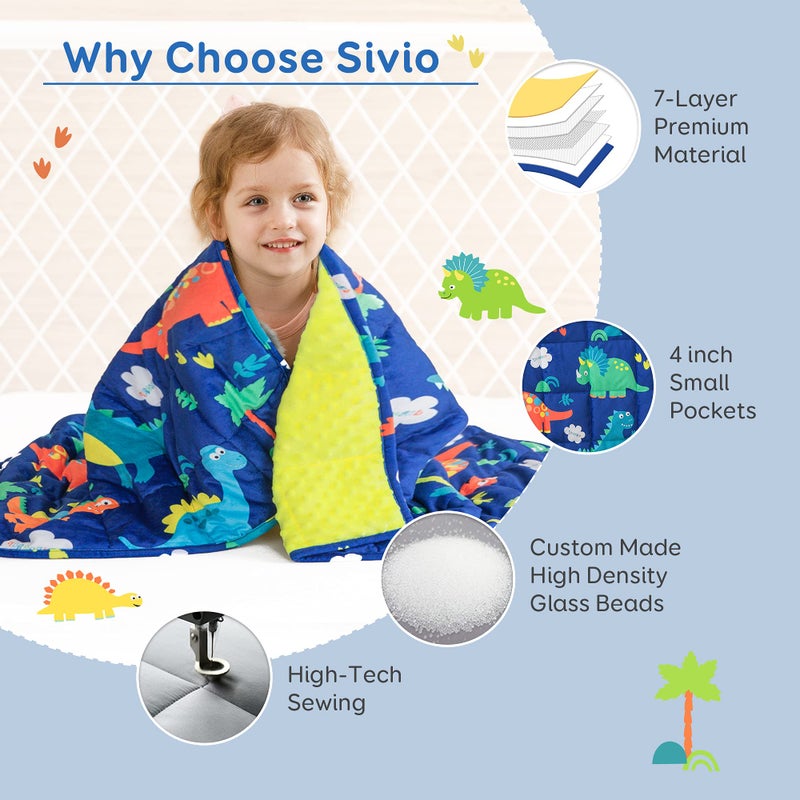Sivio Toddler Weighted Blanket 3 lbs  Super Soft Crystal Velvet & Minky Dots Cartoon Patterns Reverise Heavy Throw  Childrens Heavy Blankets  36 x 48 Inch Blue Dinosaur - Image 5