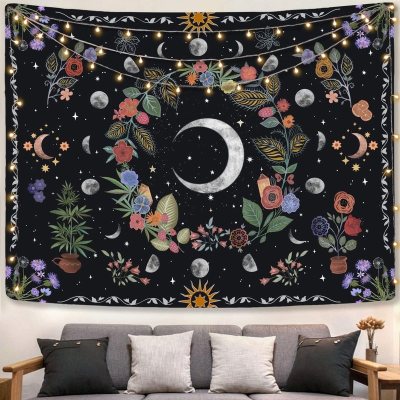 Kanuyee Floral Moon Tapestry Flower Tapestry for Bedroom Boho tapestries Wall Hanging Aesthetic for Bedroom and Living Room Moon 5060 Inches