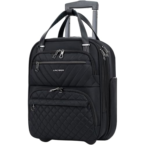 KROSER Carry On Underseat Multi-functional, 16-inch Underseater Lightweight Overnight Suitcase for Men Women, Black - Image 1