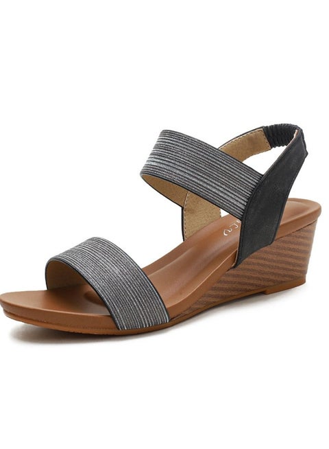 Fashion One-Line Wedge Heel Sandals 5CM Black