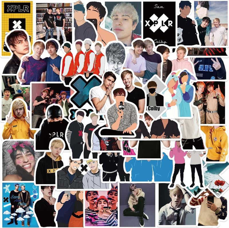 AUCEKO Sam and Colby Sticker Pack Sam and Colby Sticker Set Waterproof Vinyl Sticker for Laptop Children Cars Motorcycle Bicycle Skateboard Luggage Suitcase Computer Sticker Graffiti Decal Pack of 50 - Image 1