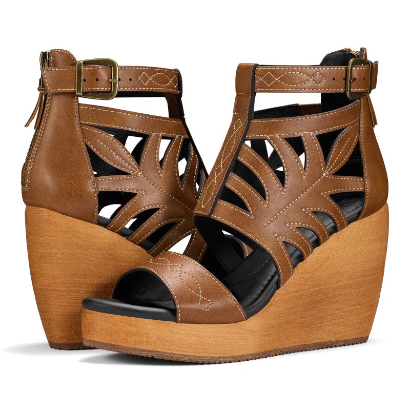 Rollda Women's Wedge Sandals, Platform Sandals High Heels for Women, Fashion Dressy Casual Sandals, Comfortable Open Toe Brown Summer Shoes with Back Zipper Design, Adjustable Ankle Strap, Size 8 - Image 1