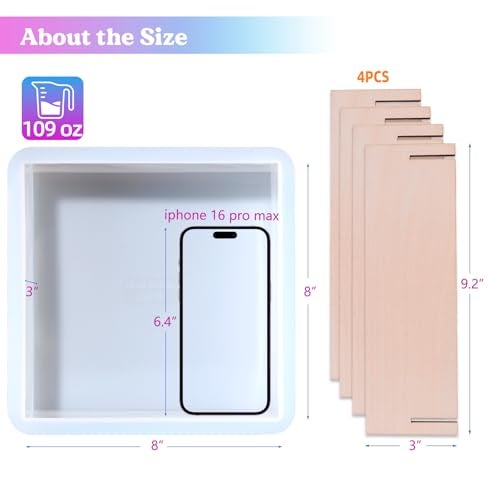 LET'S RESIN LETS RESIN Large Silicone Square Molds for Resin Glossy Deep Square Molds 8x 3 wWooden Support Epoxy Resin Molds for Flowers Preservation Resin Casting Molds for DIY Home Dcor - Image 3