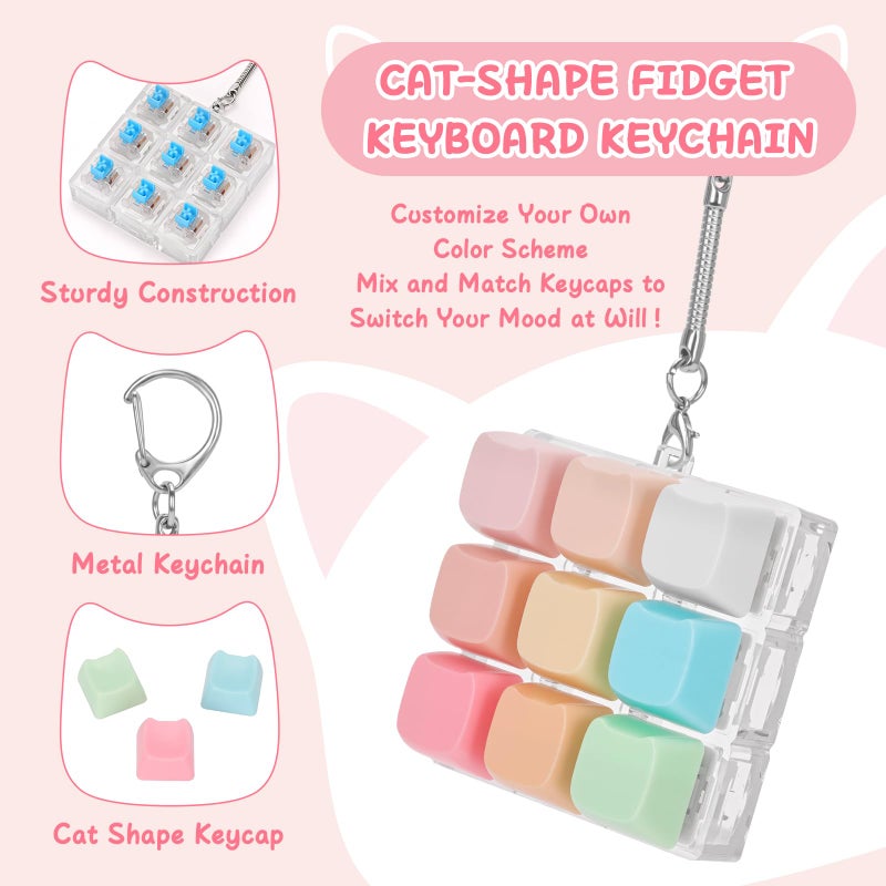 Netholid Clicky Cat Shape Keyboard Fidget Toys for Adults Colorful Clicker Button Keychain for Work Stress Relief ADHD Autism ASMR (Cat-Shape, 1) - Image 3