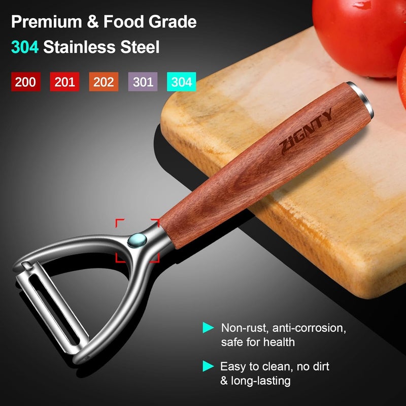 ZIGNTY Premium Vegetable Peeler Stainless Steel，Ultra Sharp Potato Peelers for Kitchen, Swivel Blade Veggie Fruit Peeler, Carrot Cucumber Peeler with Wood Ergonomic Handle (Y Shaped) - Image 4