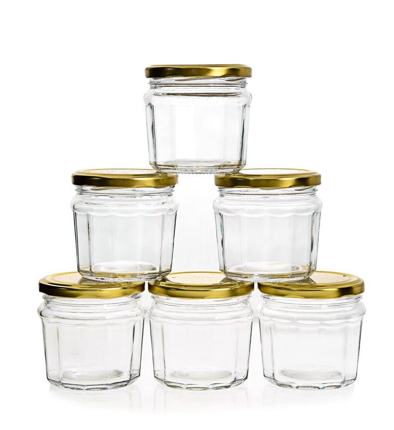 MACHAK Gijar Kitchen Storage Glass Containers Set Jar With Lid, 300ml (Set of 6, Gold) - Image 1