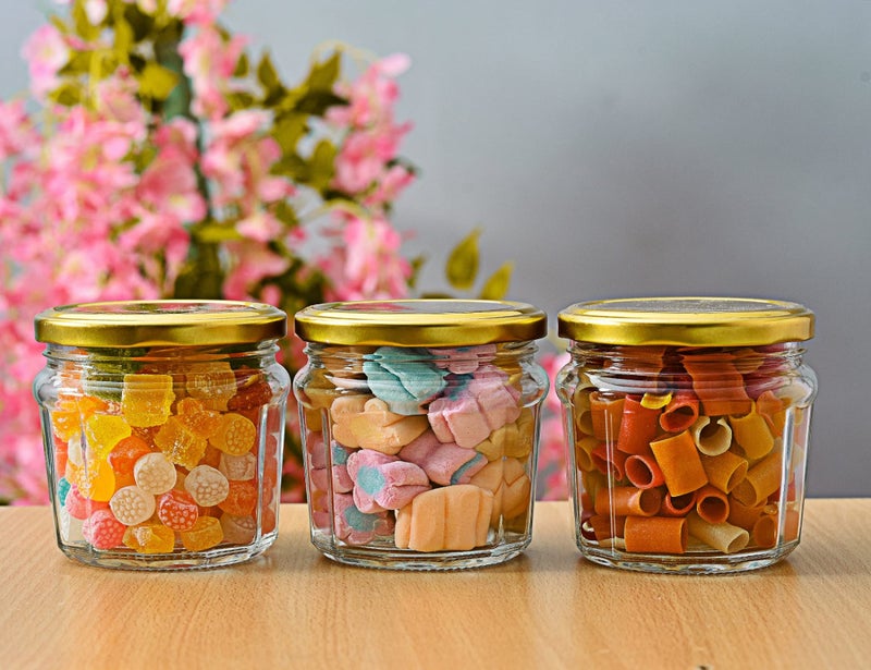 MACHAK Gijar Kitchen Storage Glass Containers Set Jar With Lid, 300ml (Set of 6, Gold) - Image 4