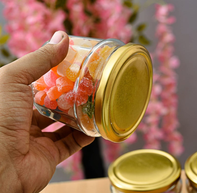 MACHAK Gijar Kitchen Storage Glass Containers Set Jar With Lid, 300ml (Set of 6, Gold) - Image 2