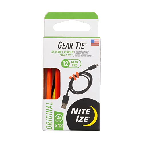 NITE IZE رباط نيت آيز الأصلي - رباط مطاطي قابل لإعادة الاستخدام بطول 3 بوصات - روابط المعدات - منظمات أسلاك كهربائية - روابط ملتوية للأسلاك - روابط سحابية - ألوان متنوعة، 3 بوصات، عبوة 12 قطعة - Image 1