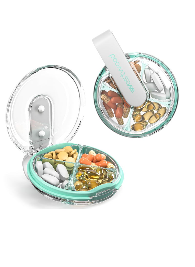 SYOSI 4 Compartment Travel Pill Organizer, Cute Small Pill Box, Pocket Pharmacy for Purse or Pocket, Portable Daily Pill Case Moisture Proof for Vitamin Cod Liver Oil Supplements Medication White - Image 1