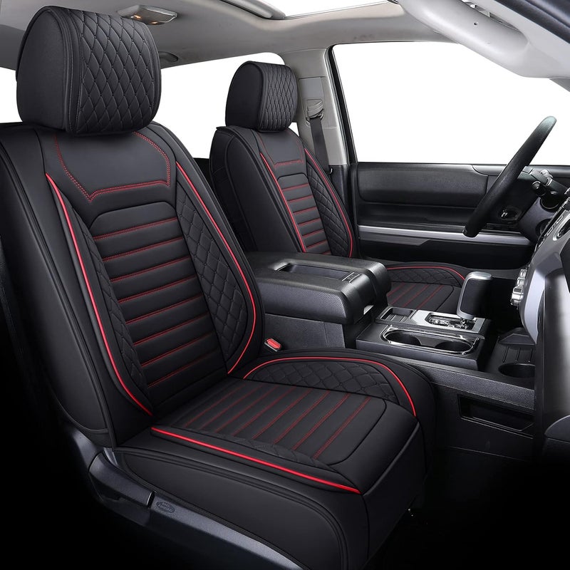 Aierxuan Front Seat Covers for Toyota Tundra 2008-2022 - Waterproof Leather Cushions (2 PCS Front, Black-Red) - Image 2