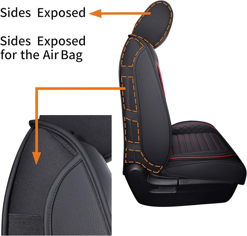 Aierxuan Front Seat Covers for Toyota Tundra 2008-2022 - Waterproof Leather Cushions (2 PCS Front, Black-Red) - Image 3
