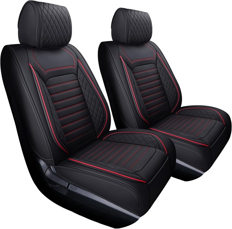 Aierxuan Front Seat Covers for Toyota Tundra 2008-2022 - Waterproof Leather Cushions (2 PCS Front, Black-Red) - Image 1