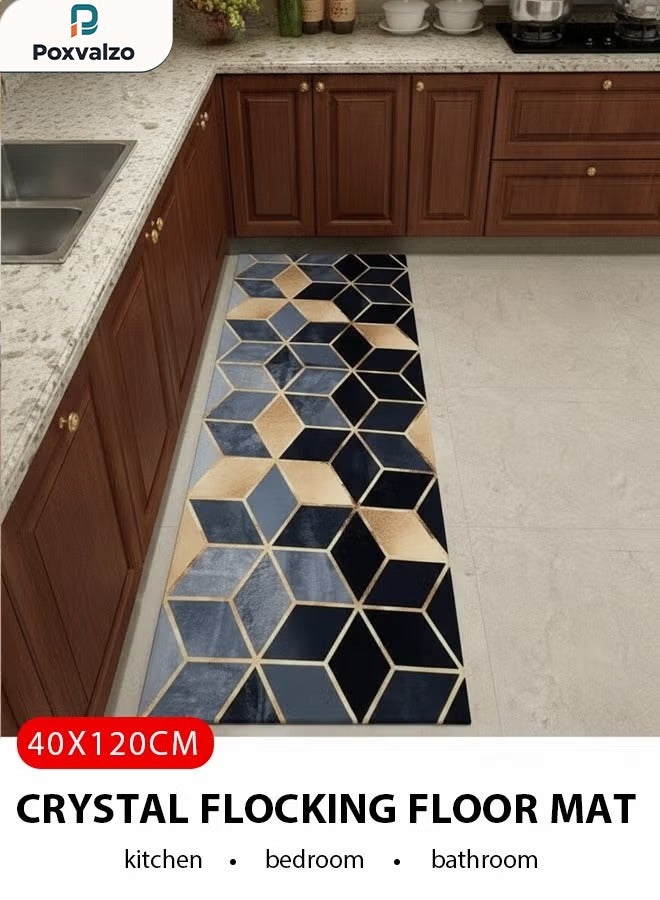 Poxvalzor 40 x 120 cmDoormats,Mats,Home kitchen floor mat,Anti dirty bathroom floor mat,Kitchen Rug And Mat,Water absorbing,Draining mat,oil absorbing, anti slip mat, household carpet,3D geometric pattern carpet floor, anti slip carpet floor Suitable for kitchen, bathroom, doorstep, bedroom - Image 1