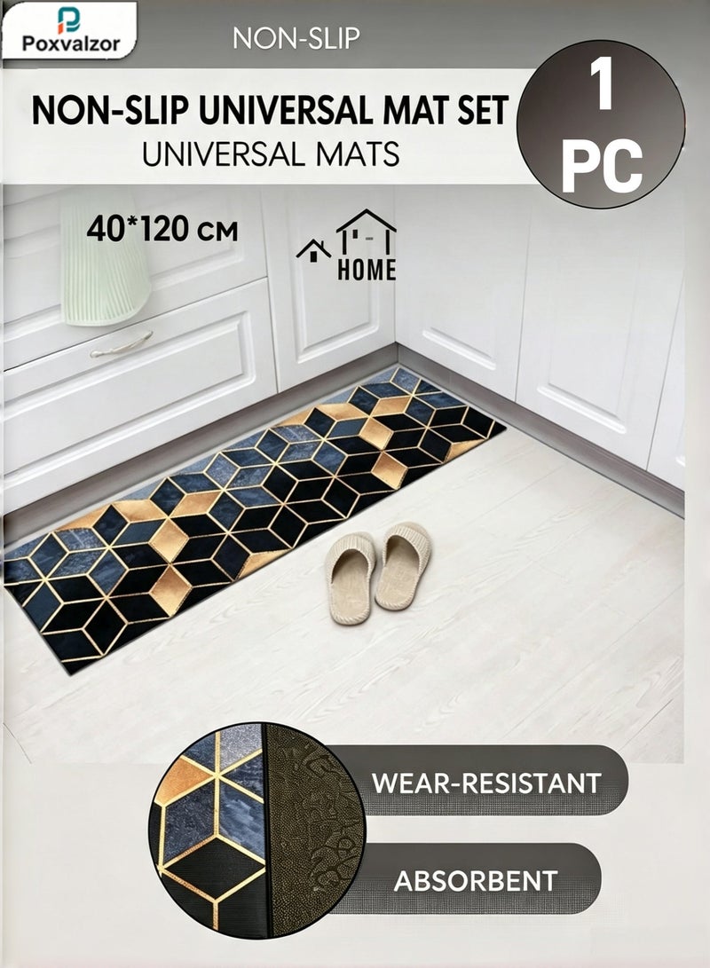 Poxvalzor Kitchen Floor Mat, 40×120cm Anti-Slip Bathroom Mat with 3D Geometric Pattern, Water & Oil Absorbent, Drainage Carpet for Kitchen, Bathroom, Doorstep, Bedroom - Image 1