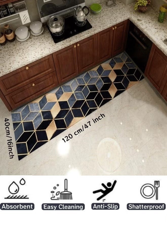 Poxvalzor Kitchen Floor Mat, 40×120cm Anti-Slip Bathroom Mat with 3D Geometric Pattern, Water & Oil Absorbent, Drainage Carpet for Kitchen, Bathroom, Doorstep, Bedroom - Image 2
